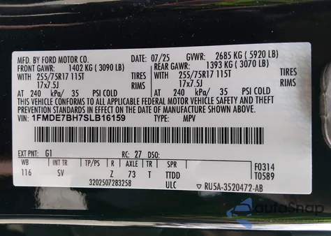 2025 Ford Bronco Big Bend z USA, uszkodzony, nr VIN 1FMDE7BH7SLB16159